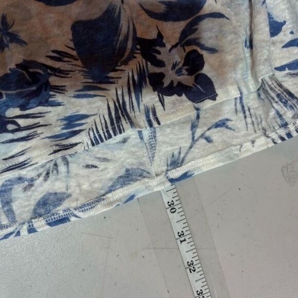 C&C California Women's Linen Floral Leaf Print Short Sleeve Top Blue Size 2X - Picture 6 of 11